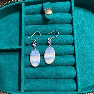 925 Sterling Silver Calcite and Amethyst gemstone hook dangle earrings